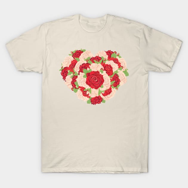 Red white roses heart T-Shirt by AnnArtshock